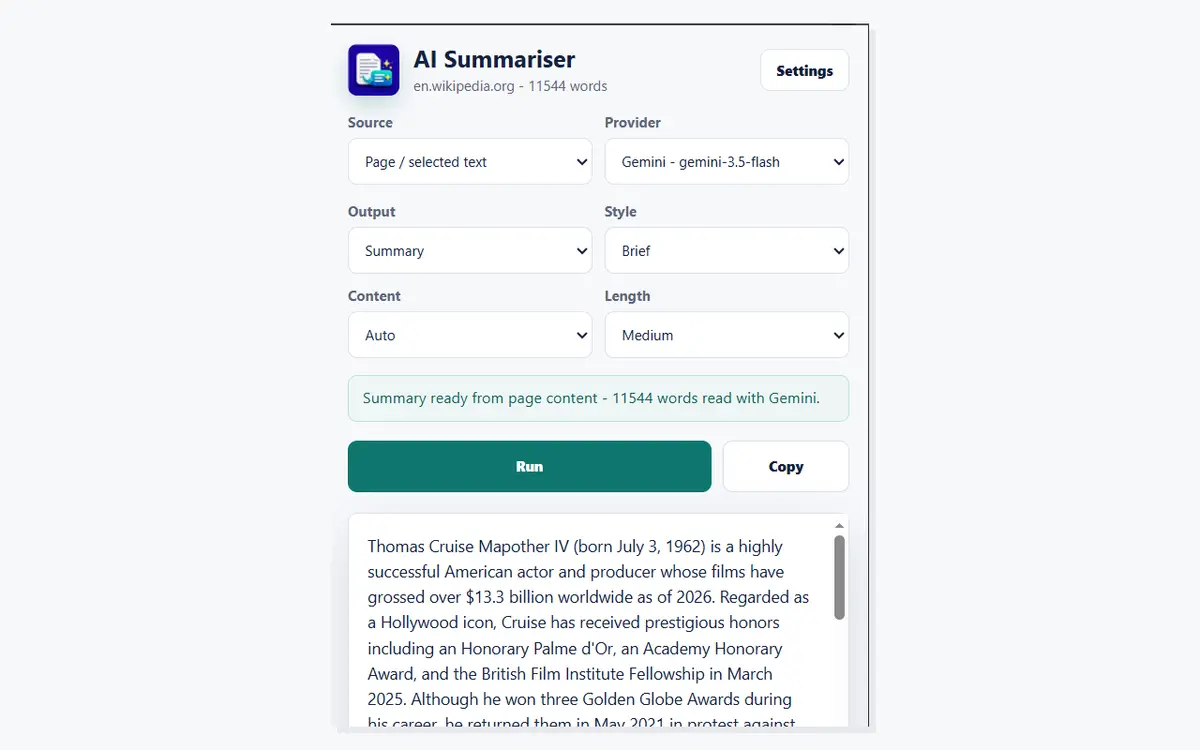 AI Summariser Chrome Extension